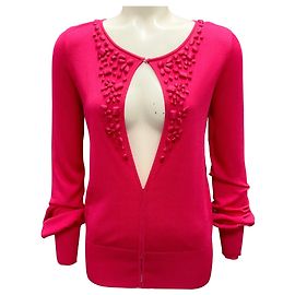 Strickjacke mit Perlen in Hot Pink von Escada Pink