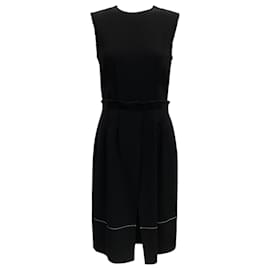 Proenza Schouler-Proenza Schouler Black Crepe Sleeveless Dress with White Stitch Detail-Black