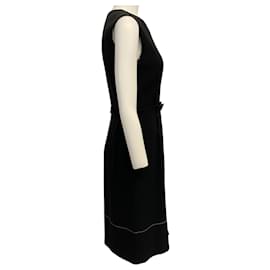 Proenza Schouler-Proenza Schouler Black Crepe Sleeveless Dress with White Stitch Detail-Black
