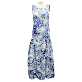 Autre Marque-Kika Vargas Blue Peony Cotton Poplin Sania Long Dress-Blue