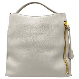 Tom Ford Chalk Grained Leather Large Alix Hobo Bag White