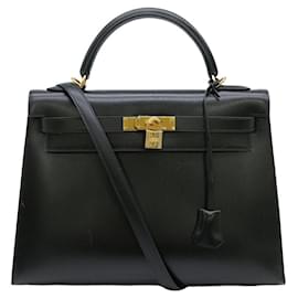 Hermès-Sac à main Hermes Kelly 32 en cuir noir-Noir