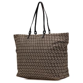Fendi-Fendi Brown Zucchino Canvas Tote-Other,Dark brown