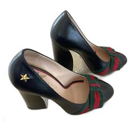 Gucci Black Leather Heels Size 38 Black