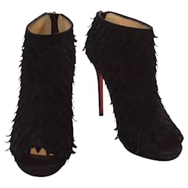 Christian Louboutin-Christian Louboutin Black Suede Diplonana Open Toe Ankle Booties Size 37.5-Black