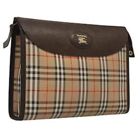 Autre Marque-Burberrys Nova Check Clutch Bag Canvas Beige Gold Auth bs25650-Beige,Golden
