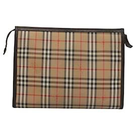 Autre Marque-Burberrys Nova Check Clutch Bag Canvas Beige Gold Auth bs25650-Beige,Golden