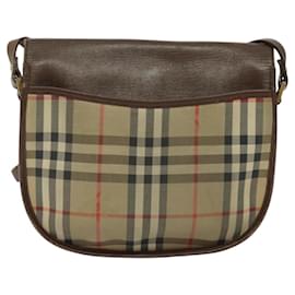 Autre Marque-Burberrys Nova Check Shoulder Bag Canvas Beige Gold Auth 124096-Beige,Golden