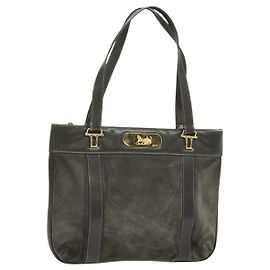 Céline Bolsa de mão CELINE em couro camurça cinza e dourado Auth BA2092 Marrom Dourado