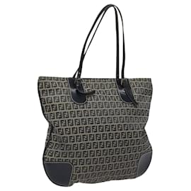 Fendi-Sac à main en toile Zucchino FENDI bleu marine argent authentique th6019-Argenté,Bleu Marine