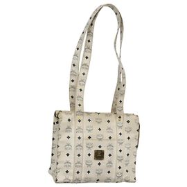 MCM Logogram Vicetos Sac Tote en PVC Cuir Blanc Or Auth 120736 Blanc Doré