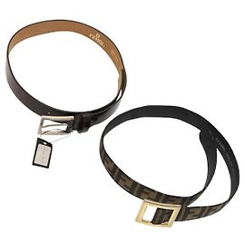 FENDI Zucca Canvas Gürtel Leder Canvas 2Set Braun Dunkelbraun Auth bs25284 Braun Dunkelbraun