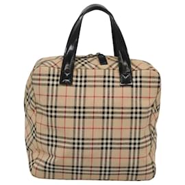 Autre Marque-Burberrys Nova Check Blue Label Hand Bag Canvas Beige Auth bs25432-Beige