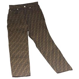 FENDI Zucca Canvas Pants 42 Black Brown Auth mr1285 Brown Black