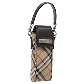 Autre Marque Burberrys Nova Check Blue Label Pouch Nylon Beige Silver Auth 118134 Silvery Beige