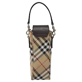 Autre Marque-Burberrys Nova Check Blue Label Pouch Nylon Beige Silver Auth 118134-Silvery,Beige