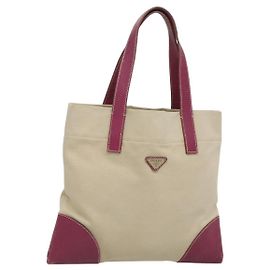 PRADA Sac à main Toile Cuir Beige Violet Argent Auth am8322 Argenté Beige Violet