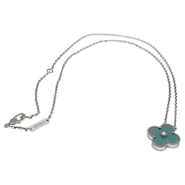 Van Cleef & Arpels Vintage Alhambra - Holiday Pendant 2022 - White gold, diamond and Sèvres porcelain necklace Gold hardware