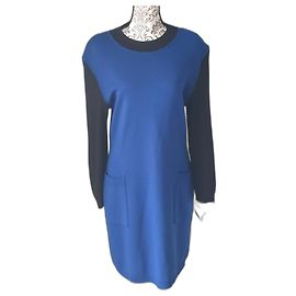 Yves Saint Laurent blue and black wool dress Black Blue