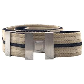 Hermès-Hermes Cotton Belt Beige Navy Unisex-Black