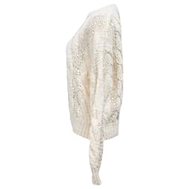 Brunello Cucinelli-Brunello Cucinelli Sequin-Embellished Cable-Knit Sweater in White Silk-White,Cream