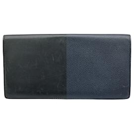 Hermès-Portefeuille long Manhattan bicolore Hermes bleu marine noir-Noir