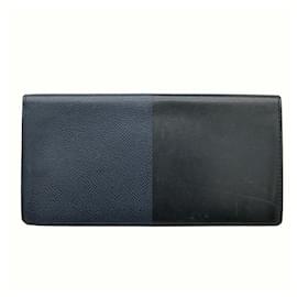 Hermès-Portefeuille long Manhattan bicolore Hermes bleu marine noir-Noir