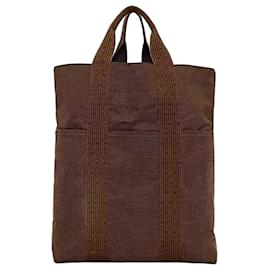 Hermès-Sac fourre-tout en toile marron Hermes-Marron