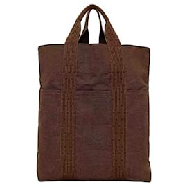 Hermès-Sac fourre-tout en toile marron Hermes-Marron