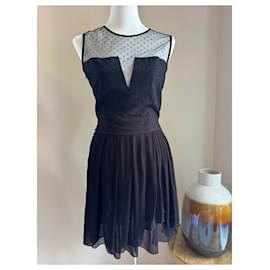 Maje-Black dress MAJE – Size 2 - Sheer plumetis & fluid skirt-Other