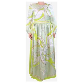 Tory Burch Maxikleid aus bedruckter Seide in Chartreuse - Größe UK 14 Grün