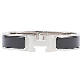 Hermès Pulsera de Charm de Esmalte Hermes Negro Plata
