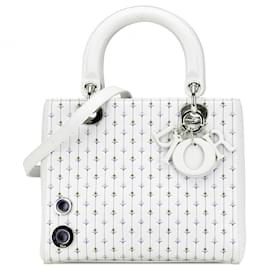 Dior-Dior White Medium Calfskin Embroidered Flower Lady Dior-White