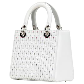 Dior-Dior White Medium Calfskin Embroidered Flower Lady Dior-White