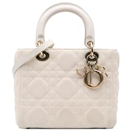 Dior-Dior White Medium Mesh Cannage Lady Dior-White