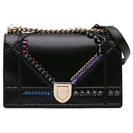 Dior-Dior Black Medium Calfskin Crystal Embroidered Diorama Flap-Black