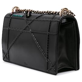 Dior-Dior Black Medium Calfskin Crystal Embroidered Diorama Flap-Black