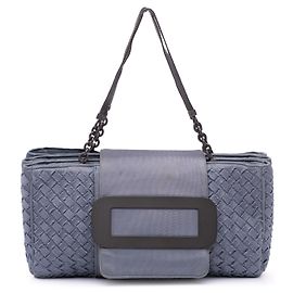 Bolsa Bottega Veneta em lona azul Intrecciato com fivela e aba Azul Outro