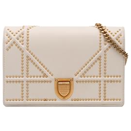 Dior-Dior White Small Lambskin Studded Diorama Crossbody-White,Eggshell