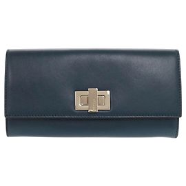 Fendi Peekaboo Navy Leather Long Wallet Navy blue
