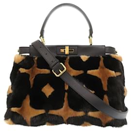 Fendi-Fendi Peekaboo 8BN290 Mink Leather Handbag-Brown,Black