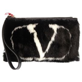 Valentino Garavani Mink Clutch Bag Black White
