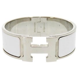 Hermès Hermes H Motif Click Clack GM Bangle Silvery White
