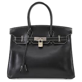 Hermès-Sac à main Hermès Birkin 30 en cuir lisse noir-Noir