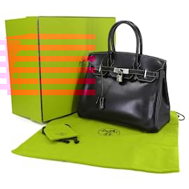 Hermès-Sac à main Hermès Birkin 30 en cuir lisse noir-Noir
