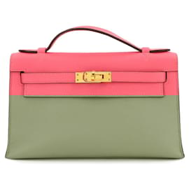 Hermès-Sac à main Hermes Pochette Kelly en Rose Azalee-Rose