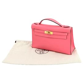 Hermès-Sac à main Hermes Pochette Kelly en Rose Azalee-Rose