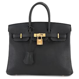Hermès-Sac à main Hermes Birkin 25 en cuir Togo noir-Noir