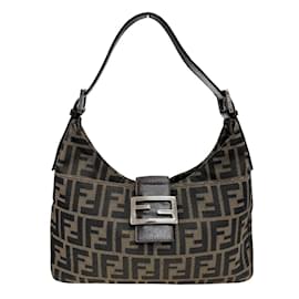 Fendi-Sac à épaule en toile Zucca de Fendi-Marron