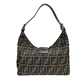 Fendi-Sac à épaule en toile Zucca de Fendi-Marron